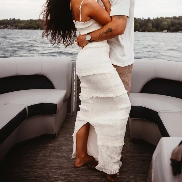 House of CB Ivory Sequin Pleat Maxi glamorous, sparkle sequin Dress "Solana" - Picture 3 of 6